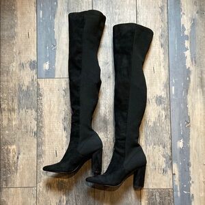 Steve Madden Womens Over The Knee Boots Heels Suede Pointed Toe Black Size 6